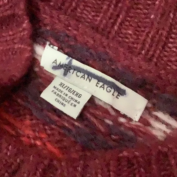 American Eagle Wool Blend Oversized Burgundy Fair Isle Sweater Size XL - Picture 8 of 12